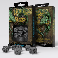 Q Workshop Celtic 3D Gray & Black Revised Dice Set 7