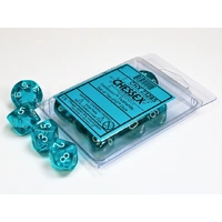 CHX 23285 Translucent Teal/white Set of Ten d10s