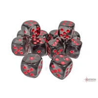 CHX 23618 Translucent Smoke/red 16mm d6 Dice Block (12 dice)