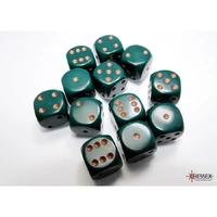 CHX 25615 Opaque Dusty Green/copper 16mm d6 Dice Block (12 dice)
