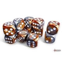 CHX 26624 Gemini Copper-Steel/white 16mm d6 Dice Block (12 dice)