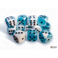 CHX 26644 Gemini Teal-White/black 16mm d6 Dice Block (12 dice)