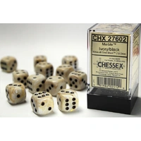 CHX 27602 Marble Ivory/black 16mm d6 Dice Block (12 dice)
