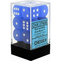 CHX 27606 Frosted Blue/white 16mm d6 Dice Block (12 dice)