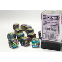 CHX 27650 Festive Mosaic/yellow 16mm d6 Dice Block (12 dice)