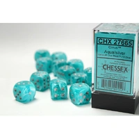 CHX 27665 Cirrus Aqua/silver 16mm d6 Dice Block (12 dice)