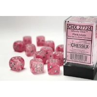 CHX 27724 Ghostly Glow Pink/silver 16mm d6 Dice Block (12 dice)