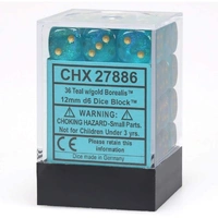 CHX 27886 Borealis #2 12mm d6 Teal/Gold Block (36)