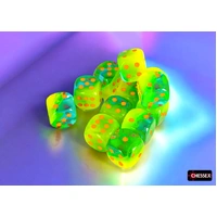 CHX 26670 Gemini Plasma Green-Teal/orange Luminary 16mm d6 Dice Block (12 dice)