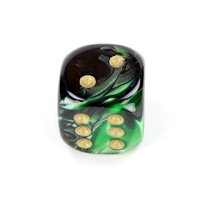 CHX DG2039 Gemini Black-Green/gold 20mm d6 dice w/pips