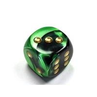 CHX DG3039 Gemini Black-Green/gold 30mm d6 dice w/pips
