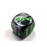 CHX DG3045 Gemini Black-Grey/green 30mm d6 dice w/pips