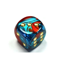 CHX DG3062 Gemini Red-Teal w/gold 30mm d6 dice w/pips