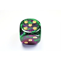CHX DG5034 Gemini Green-Purple/gold 50mm d6 dice w/pips