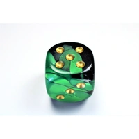 CHX DG5039 Gemini Black-Green/gold 50mm d6 dice w/pips