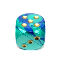 CHX DG5059 Gemini Blue-Teal/gold 50mm d6 dice w/pips