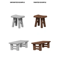 WizKids Deep Cuts Unpainted Miniatures Wooden Table & Stools