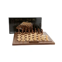 Dal Rossi Chess Set Walnut Folding bevelled edge with handle 16"